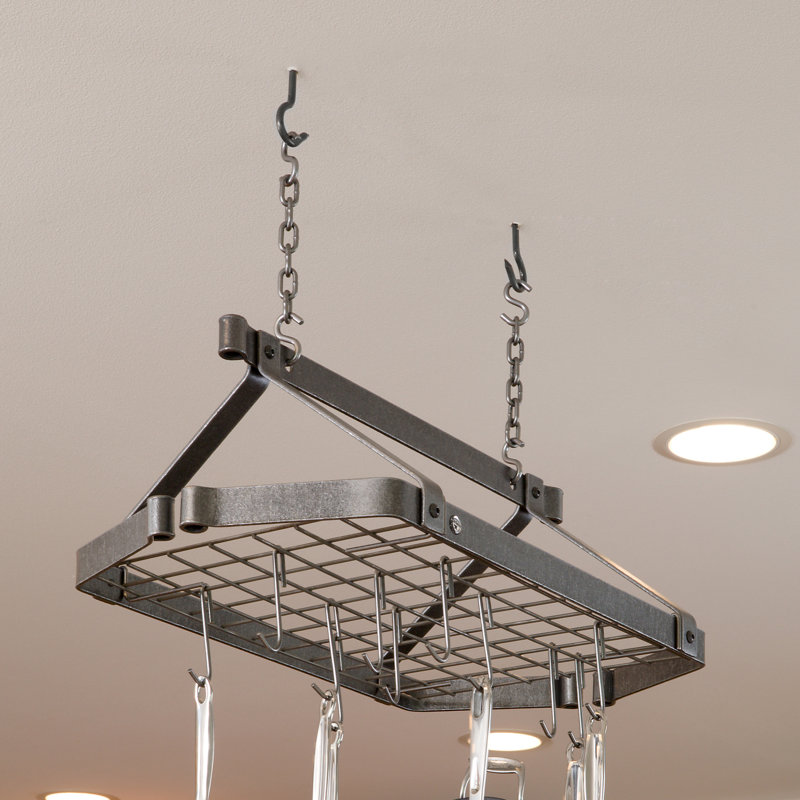 Premier Handcrafted Hanging Pot Rack, Hammered Steel