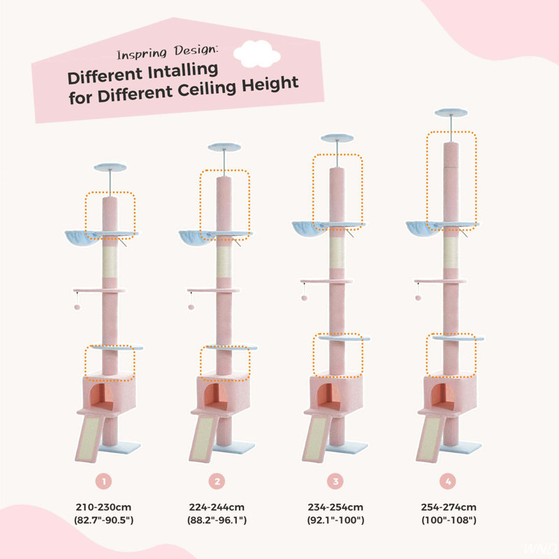 Adjustable Height Pink and Blue 5-Tier Cat Tree Tower