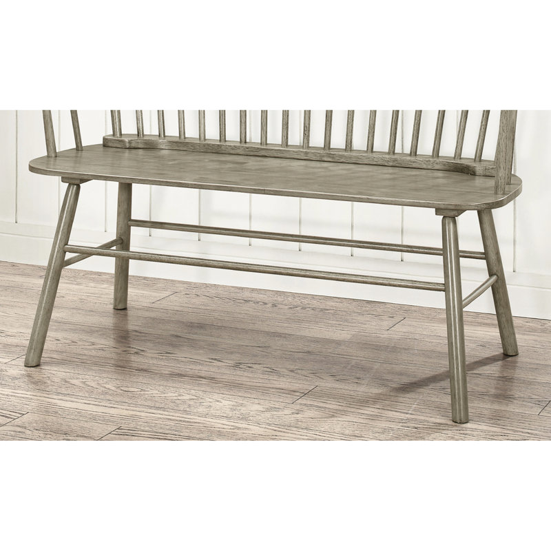 Gray Wooden Bench With Arm Rest And Spindle Design Chair Back Support, Gray