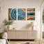 Ensemble de 3 toiles murales abstraites en mosaïque bleue et orange tourbillonnante-221042703