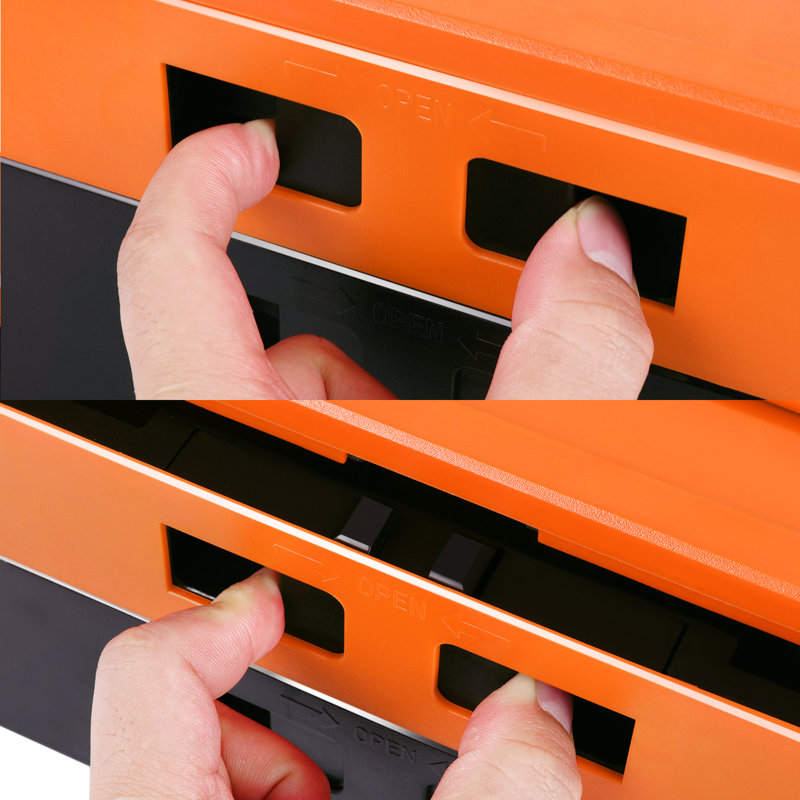 Boîte à outils verrouillable en plastique à 2 couches, Noir / orange