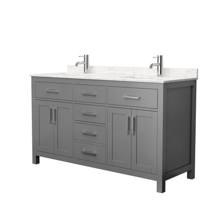 Meuble-lavabo double autoportant de 60 po avec plateau en marbre Beckett