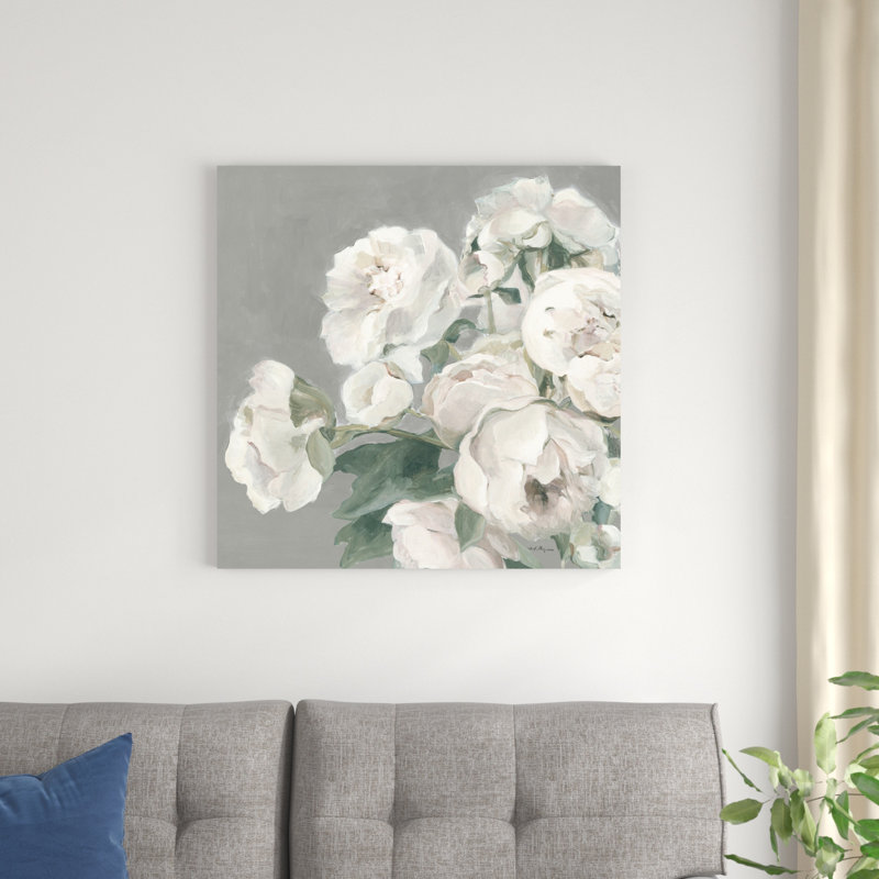Pivoines sur fond gris, H 30 po x l 30 po