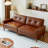 Analycia Tufted Leather Sofa With Deep Seat, Mid Century Modern Brown Sectional Couch, 3-Seater Upholstered Couches With Square Arms For Living Room Home Office-695544801