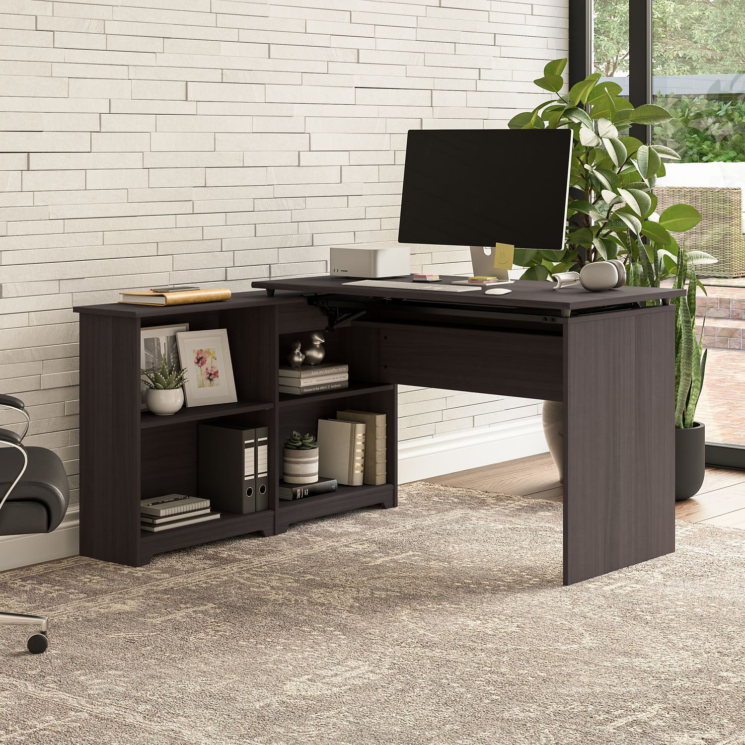 Sit / Stand Pedestal Desk with Locking CPU Storage