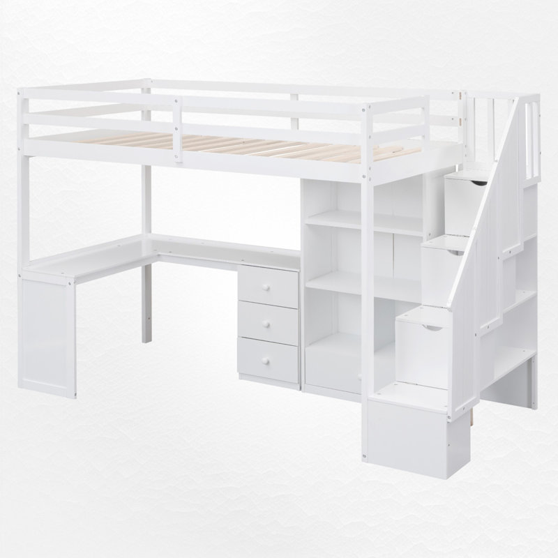 Gillianne Kids Twin Loft Bed with Drawers, White