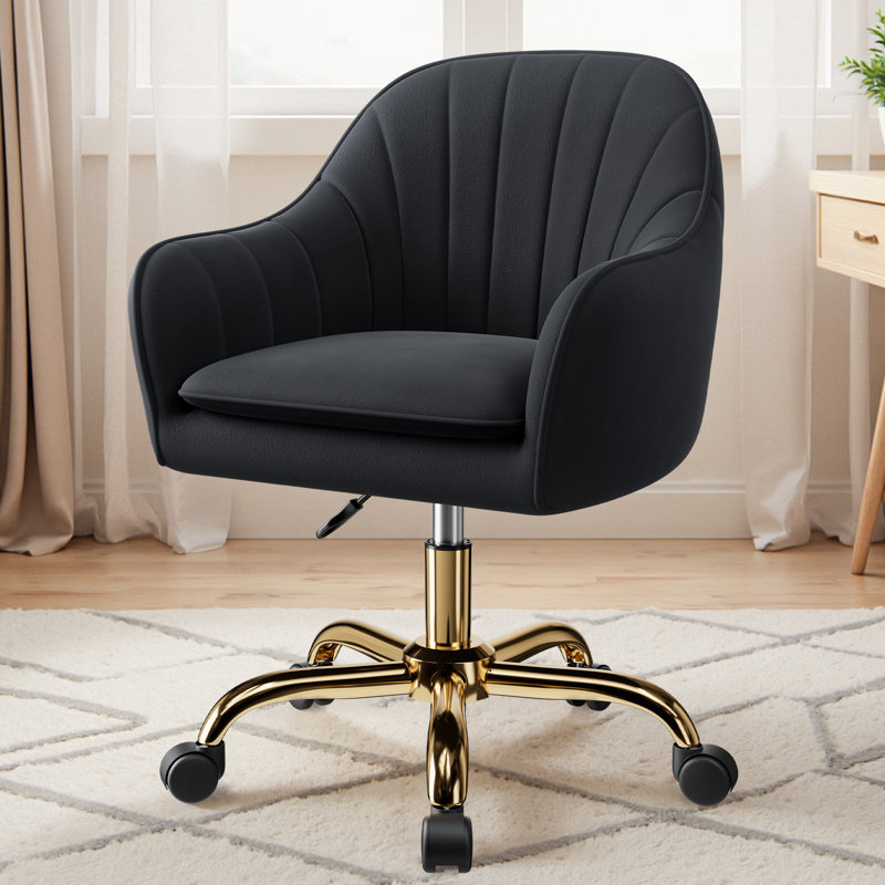 Chaise de bureau moderne en velours avec roulettes, Noir, Doré