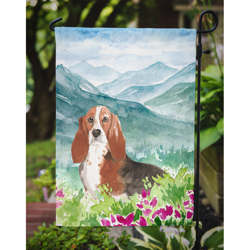 Yorkshire terrier yorkie à 2 côtés en polyester 15 x 11,5 po mountain fleurs drapeau de jardin, Basset (vert/brun)