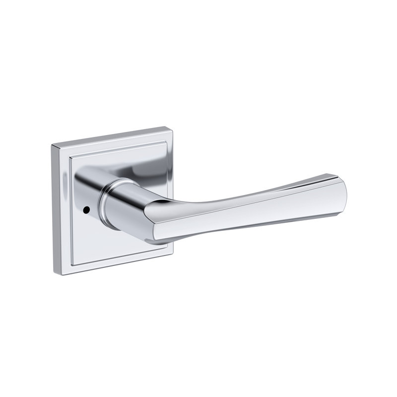Wyndcliff Privacy Lever with Stepped Square Rose in Polished Chrome, Polished Chrome