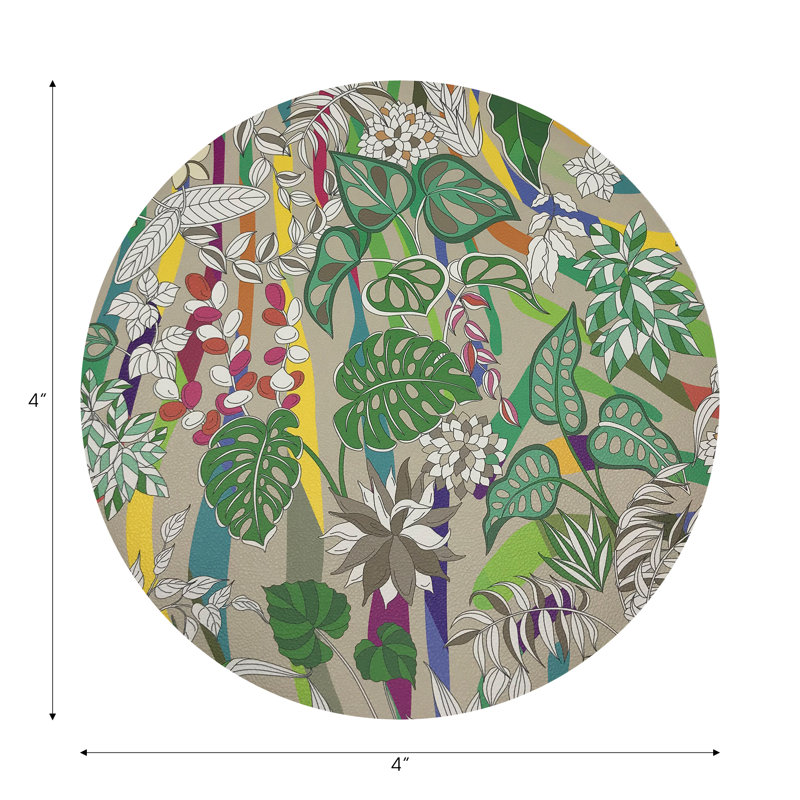 Sabi Jungle Beige Vegan Leather Round Coasters, Beige
