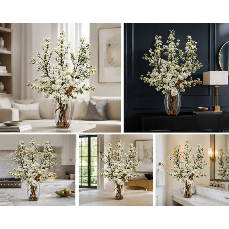 Oversized Cherry Blossom Branches in Glass Vase