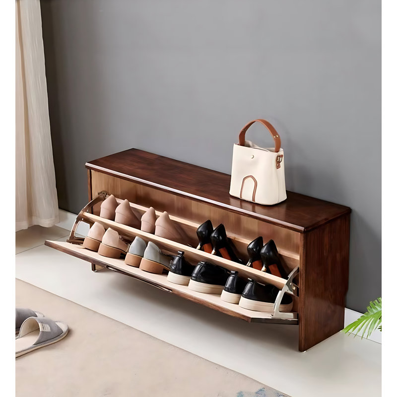 Banc à chaussures en bois massif Traditional, Brun