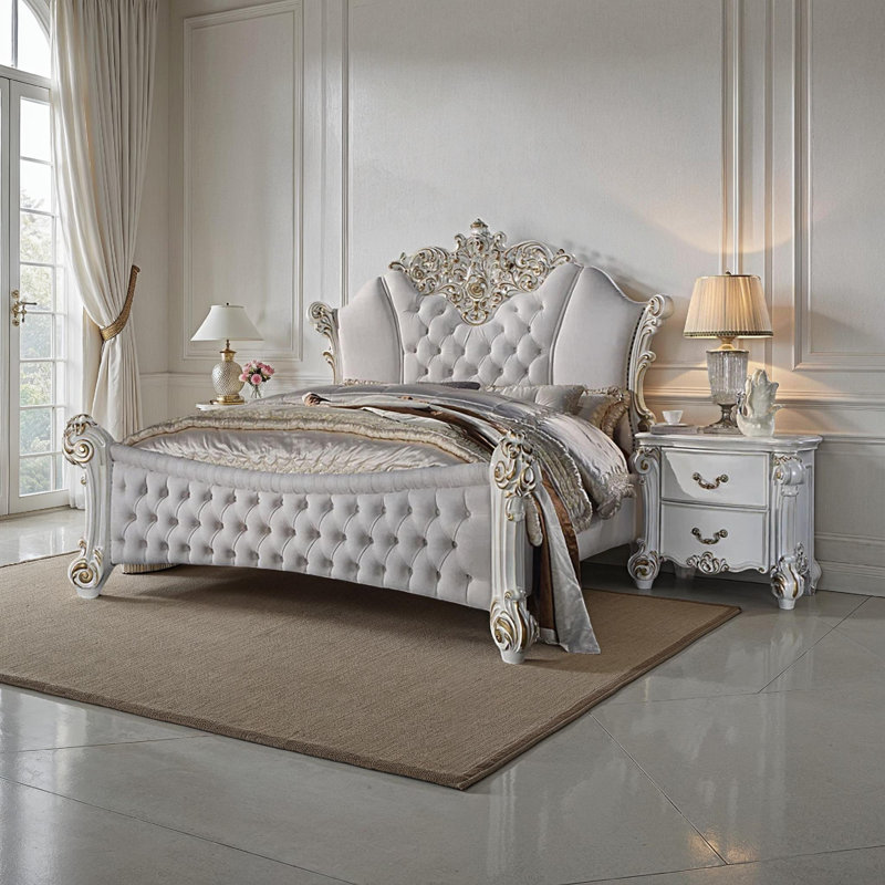 Upholstered Scalloped Bed, California King, White