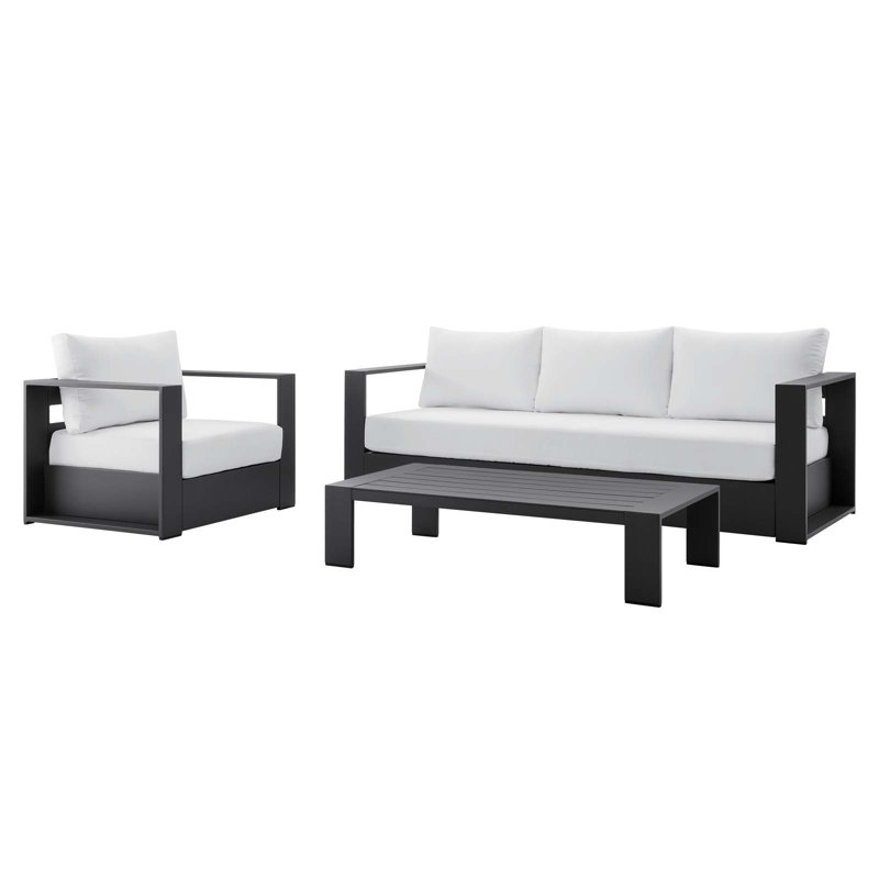 Modway Tahoe Outdoor Patio Powder-Coated Aluminum 3-Piece Set, Gray, White