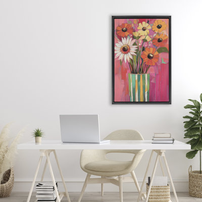 Mixed Flowers Striped Vase Floating Frame, design by Gina Kelly