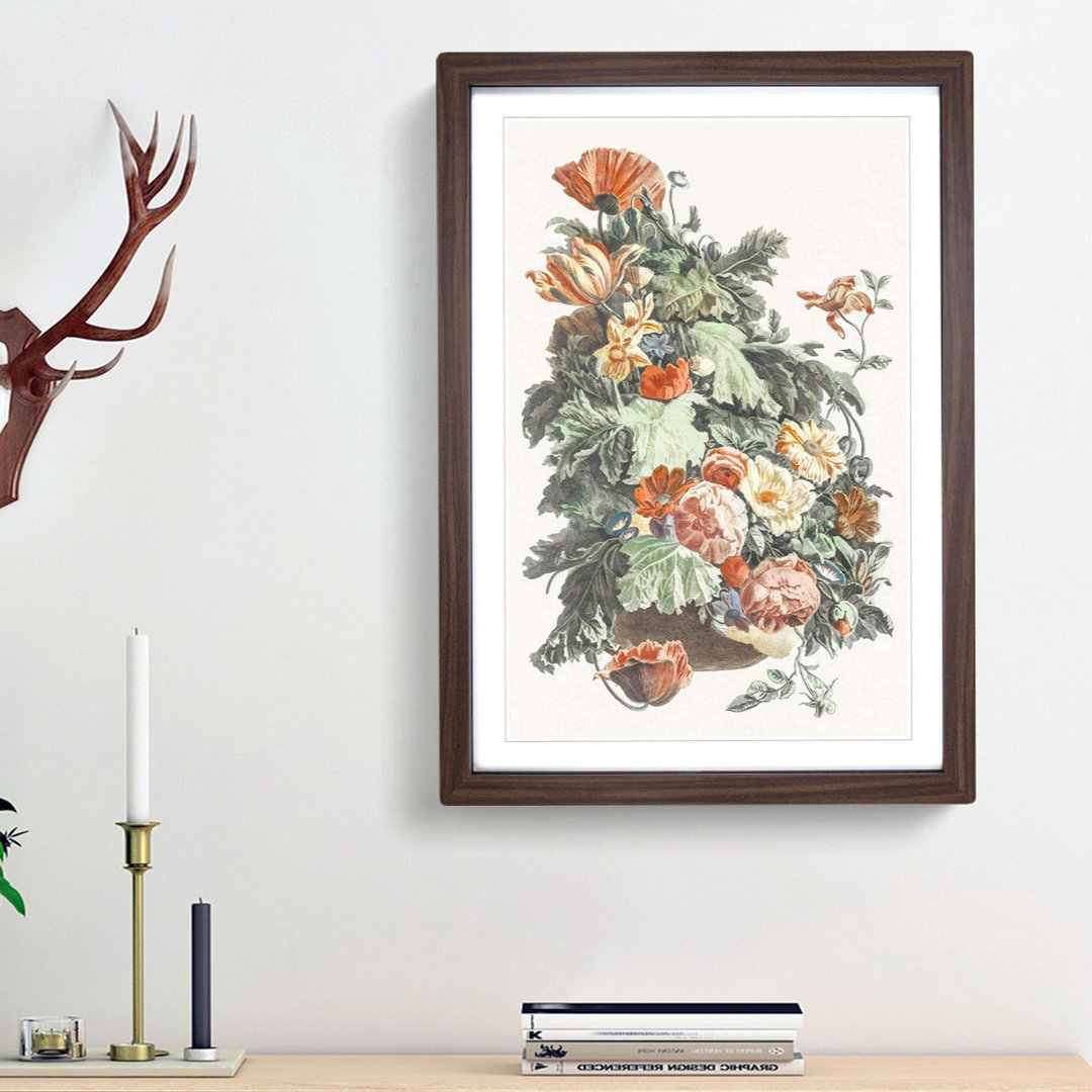 A Vase with Garland Flowers by Johan Teyler - Framed Print
