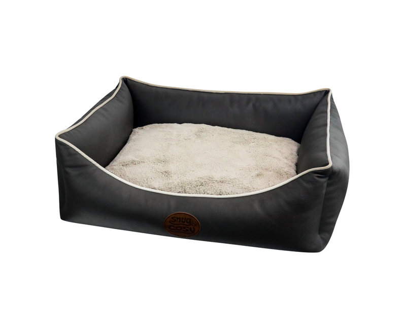 Faux Leather Pet Bed, 28cm H x 70cm W x 56cm D, Grey Slate 75cm