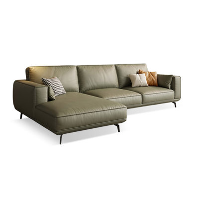 2-Piece Light Green Genuine Leather Modular Sectional Sofa couch with Chaise