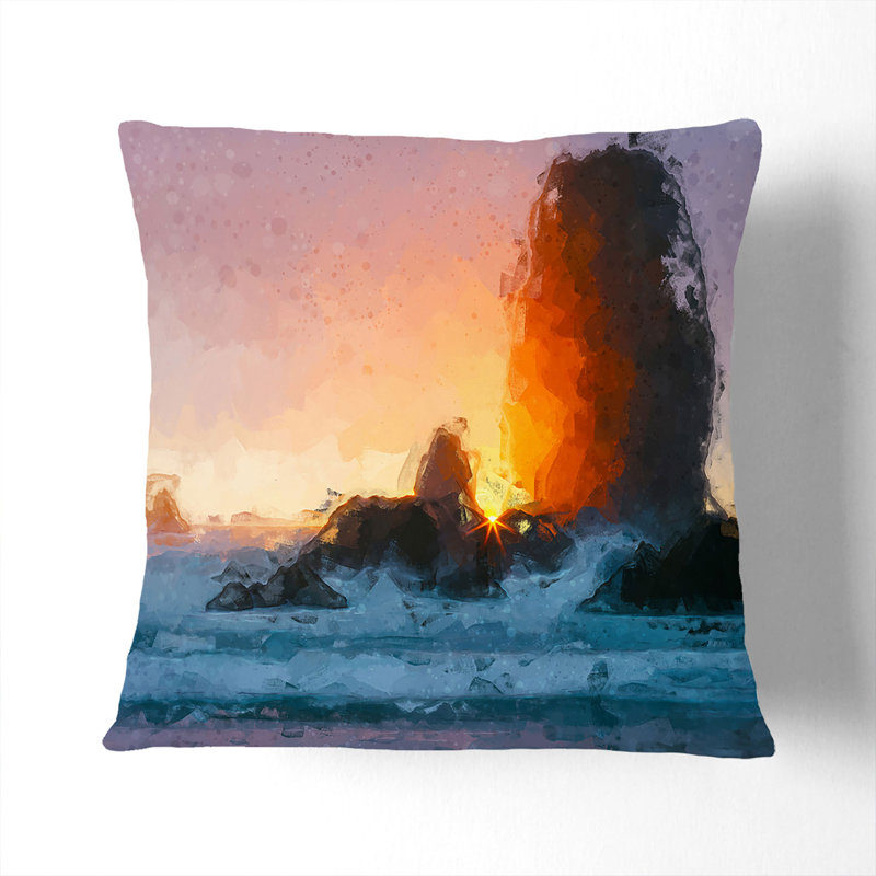 Sunset upon the Beach Cushion with Filling, 55cm H x 55cm W x 20cm D, Black