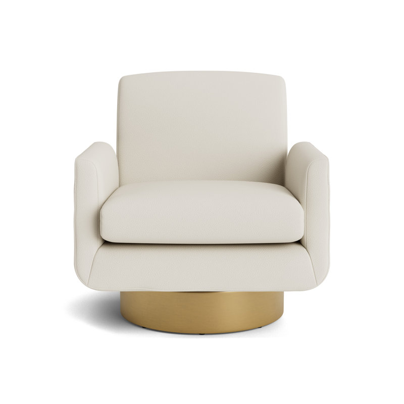 Supernova Full Swivel Leather Chair, Greenwich Performance Leather - Cream, Brushed Brass