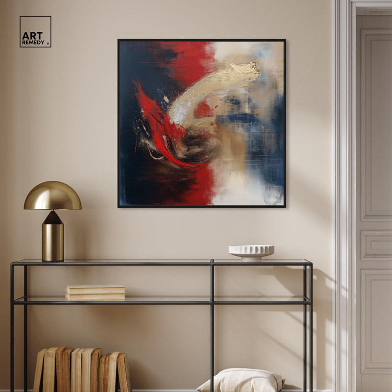 Art Remedy abstrait avec toile dorée, H 31 po x l 31 po, Cadre flottant noir