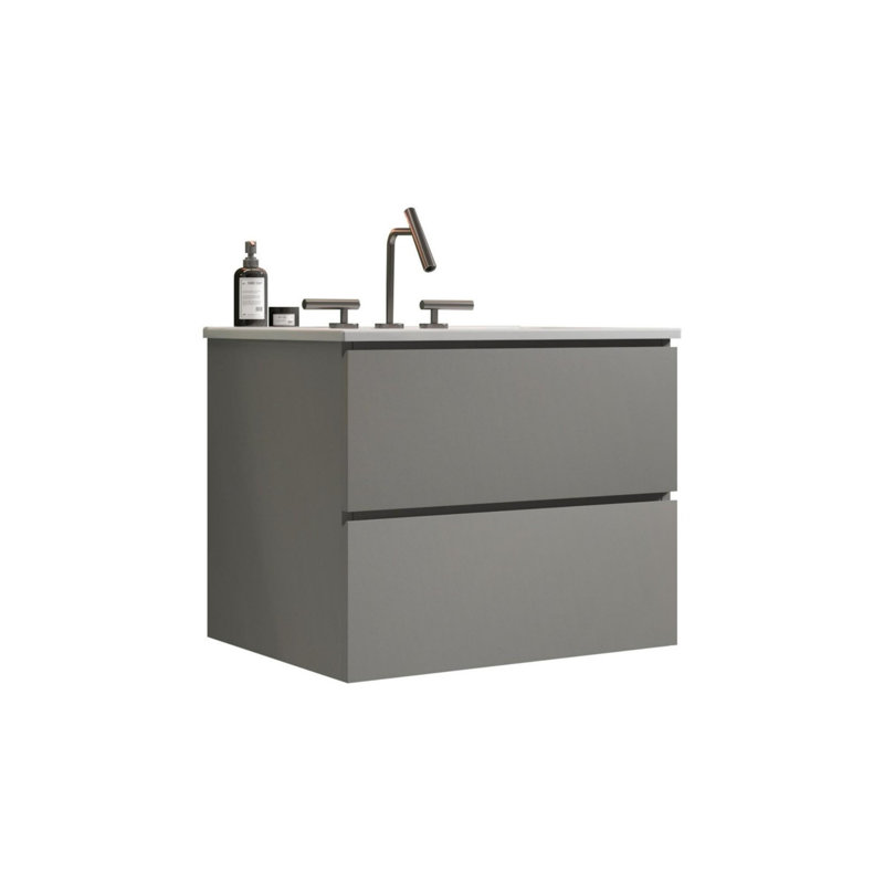 24" Wall Mount Bathroom Vanity with Ceramic Sink, Gray