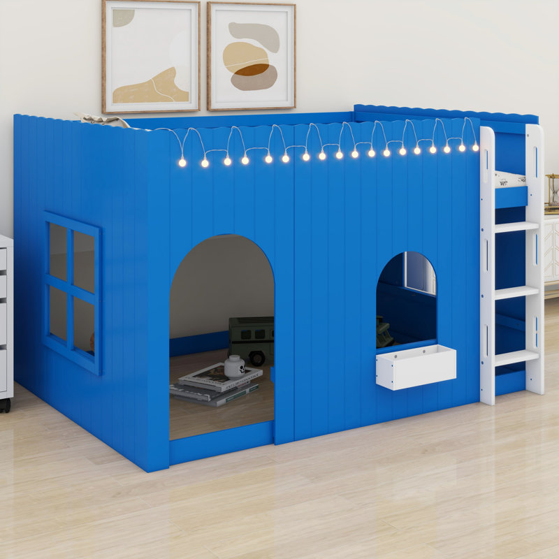 Dreamy Loft Bed Built-in LED Light String, Klein Blue, Full