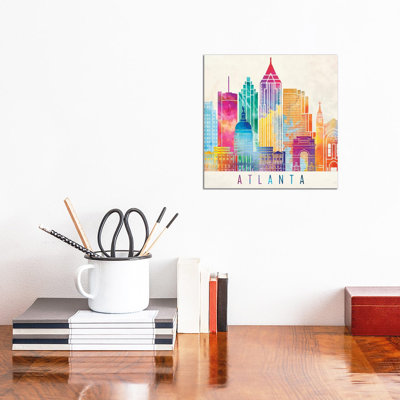 Atlanta Landmarks Watercolour by Paul Rommer - Wrapped Canvas Gallery-Wrapped Canvas Giclée