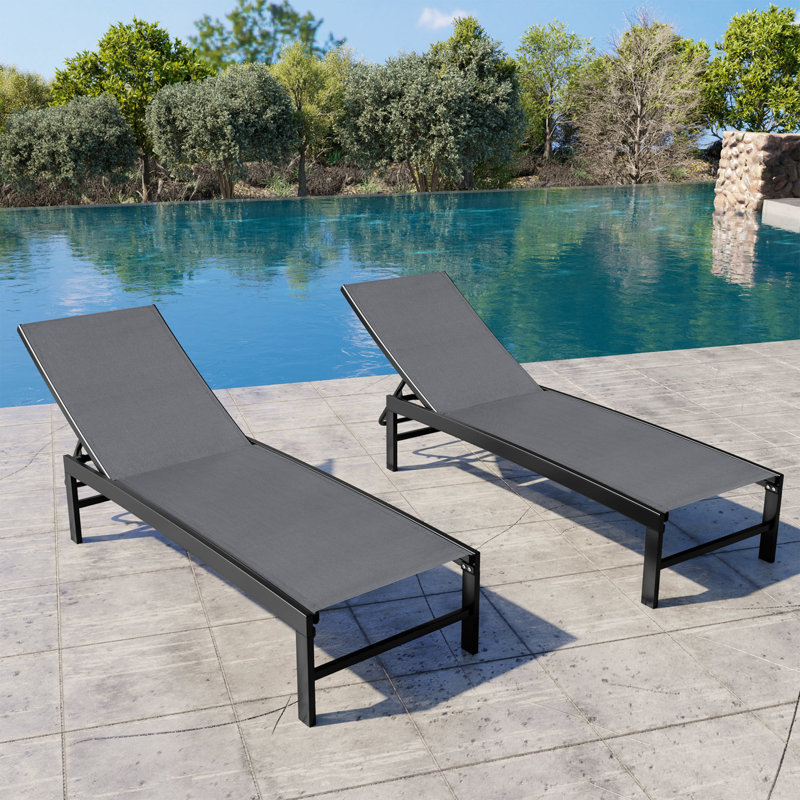 Ensemble de chaise longue inclinable en métal pour patio, Gris foncé