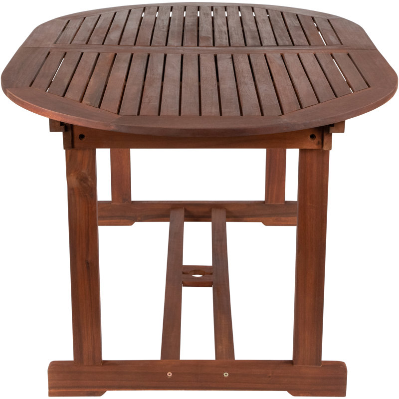 Oval Acacia Wood Folding Patio Dining Table with Brass Hardware