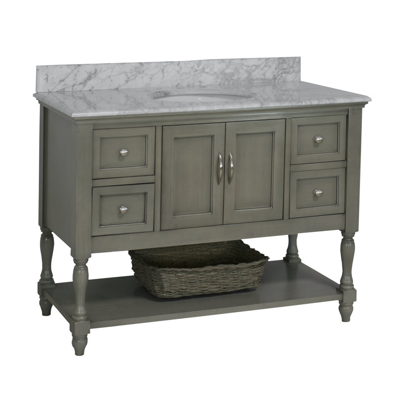 48'' Single Bathroom Vanity with Top, Weathered Gray, Carrara White