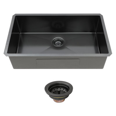 33'' L x 19'' W Undermount Kitchen Sink, Nano Titanium Coated Stainless Steel Single Bowl Sink with Strainer