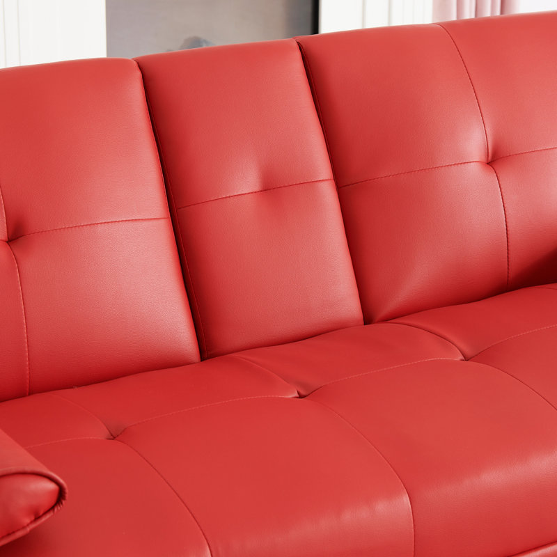 Canapé-lit pliant double en cuir rouge 67 pouces avec table basse pour bureau, Rouge