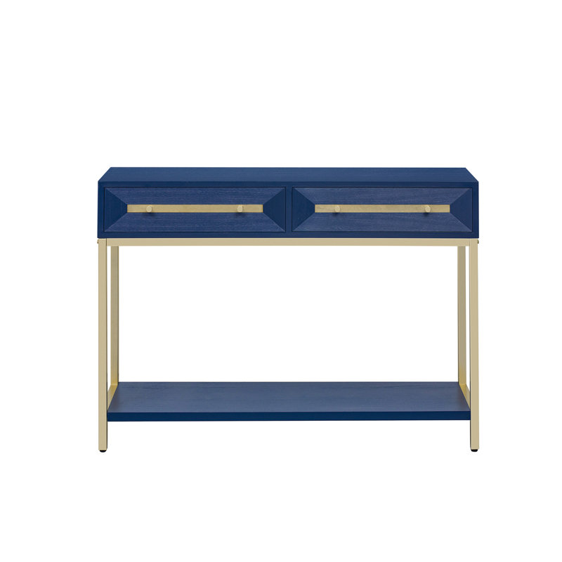 Table de vestibule, console à deux tiroirs, table de couloir rétro à motif géométrique saisissant pour le vestibule et le salon (bleu marine)