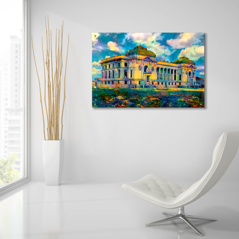 «Mexico Antiguo Edificio De Correos De Veracruz», art mural en verre acrylique par Pierre Gavidia, 36 po x 24 po