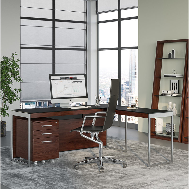 Sequel 20 Glass Writing Desk, Chocolate Stained Walnut/Satin Nickel, 24.75" H x 48" W x 24" D