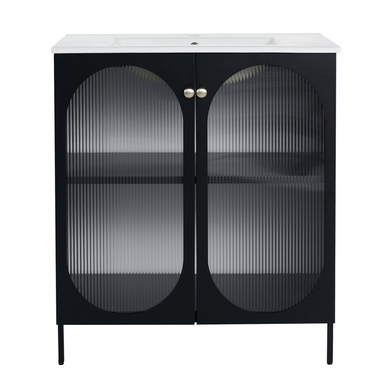 30 Inch Freestanding Bathroom Vanity With Ceramic Sink, Black