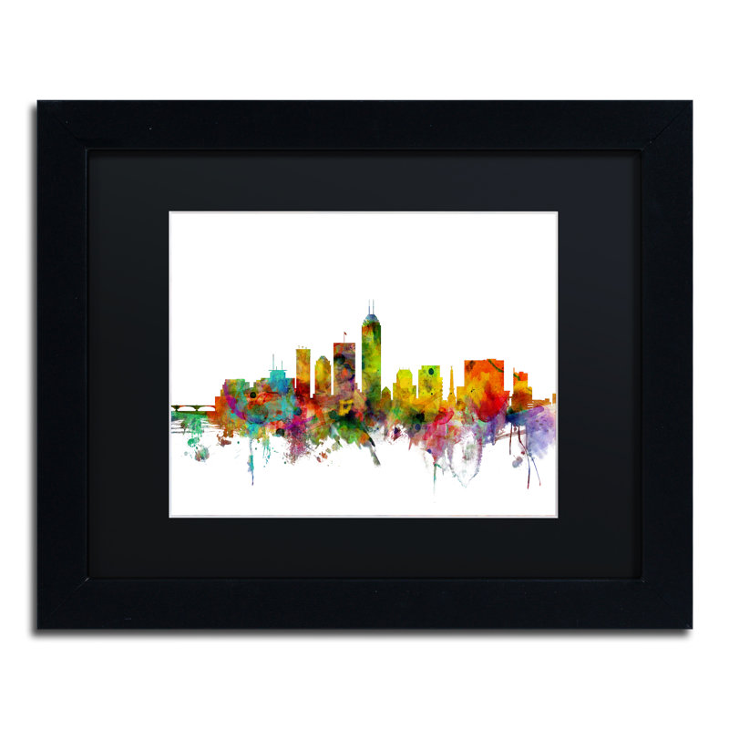 "indianapolis indiana horizon" , impression encadrée, H 11 po x l 14 po x P 0,5 po, Noir