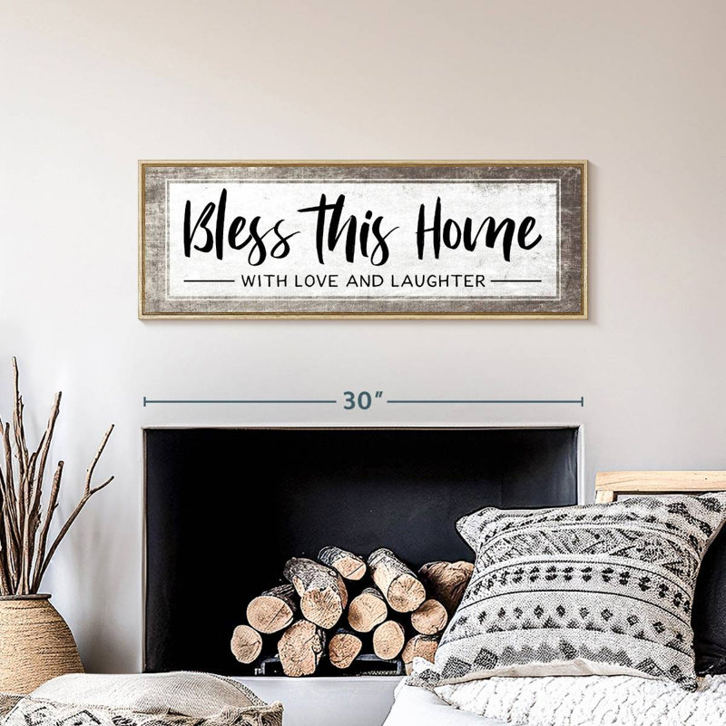 Plaque murale «Bless This Home», Cadre flottant en bois naturel, 31" X 11"