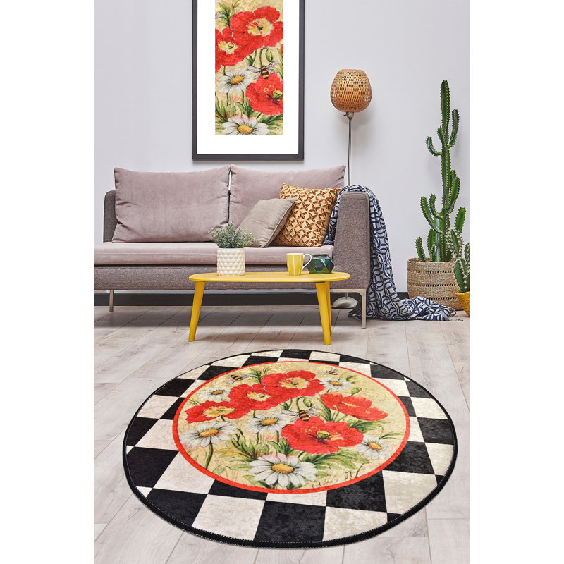 Stylish Round Carpet, 55.1 in Diameter, Soft 100% Polyester, 0.4 in Pile Height | Antibacterial, Non-Slip Underside, Machine Washable at 86°F | Ideal for Living Room, Bedroom, & Play Areas, Durable & Easy to Maintain