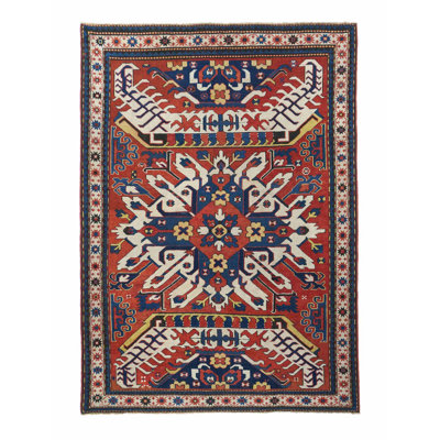 Tapis unique en laine noué à la main brun / orange / bleu 5 pi x 7 pi 1 po