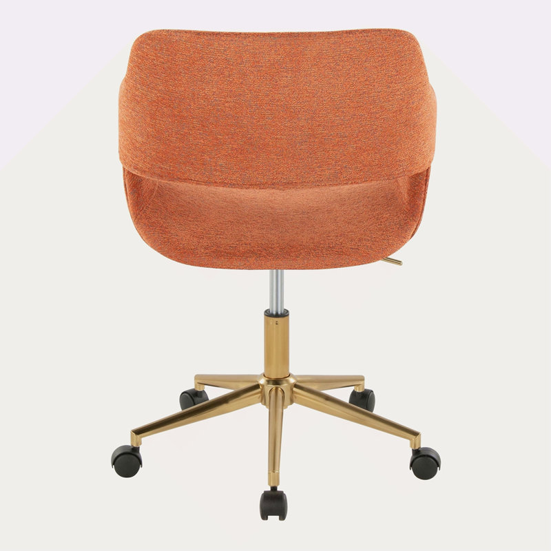 Chaise de travail contemporaine en métal et tissu, Orange, Doré