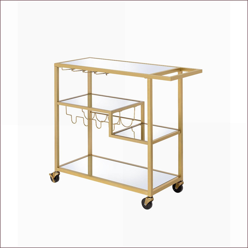 Chariot de service avec rangement, support à vin et amp; Tablettes en miroir | Cadre métallique champagne
