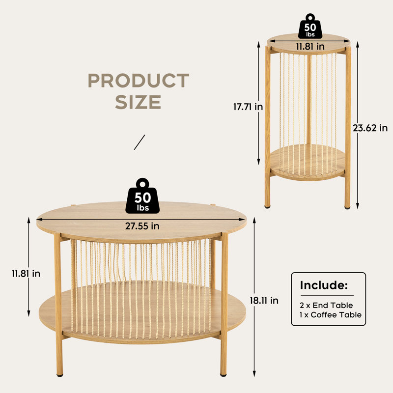 Ensemble de table basse et support de télévision en fibre naturelle Boho 4 pièces