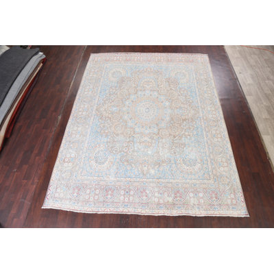 Tapis brun en laine noué à la main de conception unique 9 pi 8 po x 12 pi 8 po des années 1940 Makyna