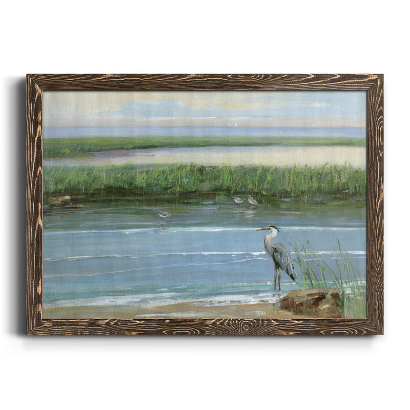 Wading at Dusk - Peinture sur toile encadrée, H 31 po x l 44 po x P 1 po, Toile avec cadre en noyer