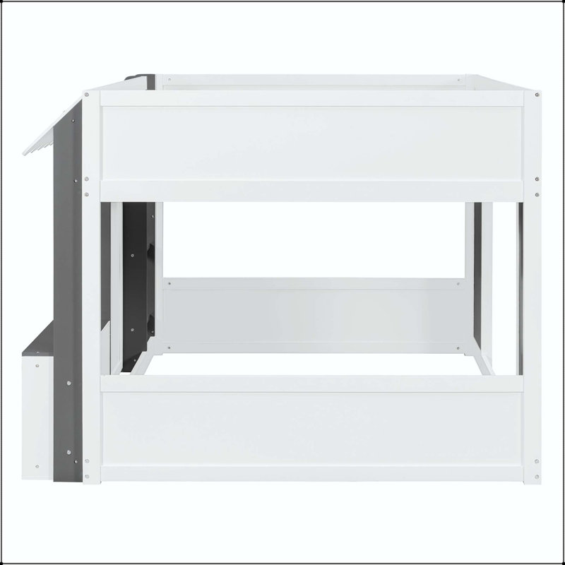 Lit mezzanine double avec maisonnette et rangement, White+grey