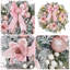 Couronne de Noël 24 pouces avec 20 lumières DEL à piles, ornements de fleurs et de boules, décoration de Noël pour porte d'entrée, foyer et fenêtre