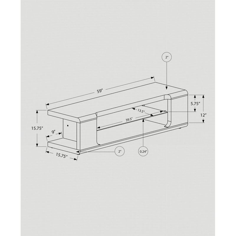Meuble audio-vidéo 60 po, tablettes de rangement