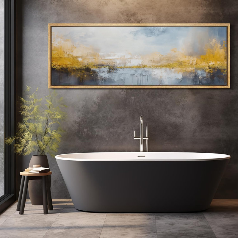 «Minimal Landscape Abstract Texture Effect Gold and Blue Horizon Landscape», reproduction d'art sur toile, H 20 po x l 60 po